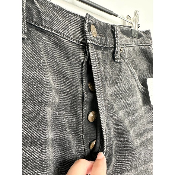 Free People Faded Black Denim Mini Skirt Raw Fringe Hem Size 27 New - Picture 6 of 8